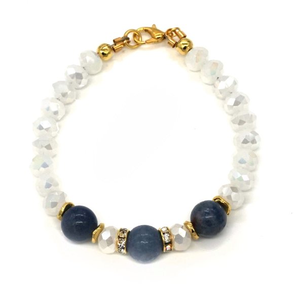 Bracelet with blue stones and crystal beads with lobster clasp. - Picture 2 of 2